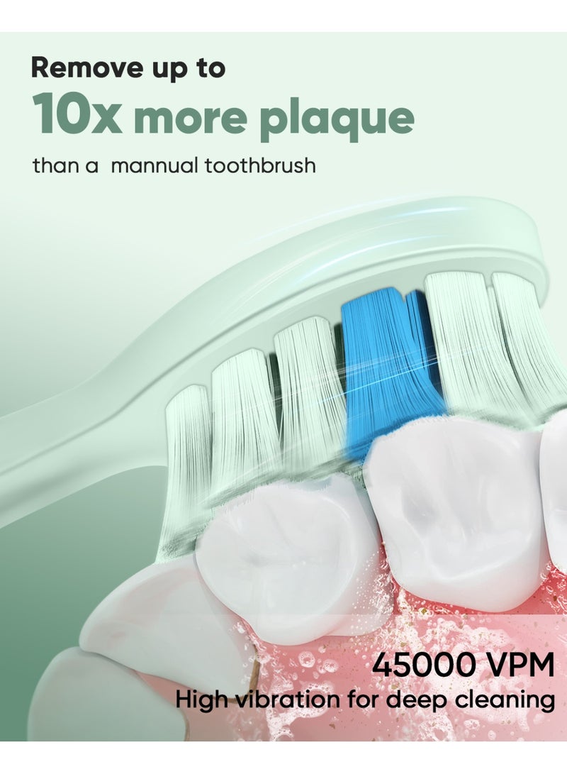 ماي سمايل فرشاة الأسنان الكهربائية MySmile DY156 للبالغين، قابلة لإعادة الشحن ومحمولة، فرشاة صوتية مع 3 رؤوس، مؤقت ذكي لمدة دقيقتين و5 أوضاع، 45,000 دورة في الدقيقة، شحنة واحدة تكفي لمدة 60 يومًا (أخضر، حجم متوسط) - Image 2